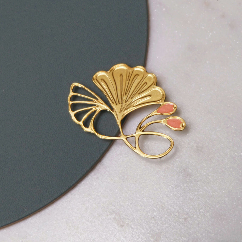 Coral Leaf Art Nouveau Magnetic Brooch