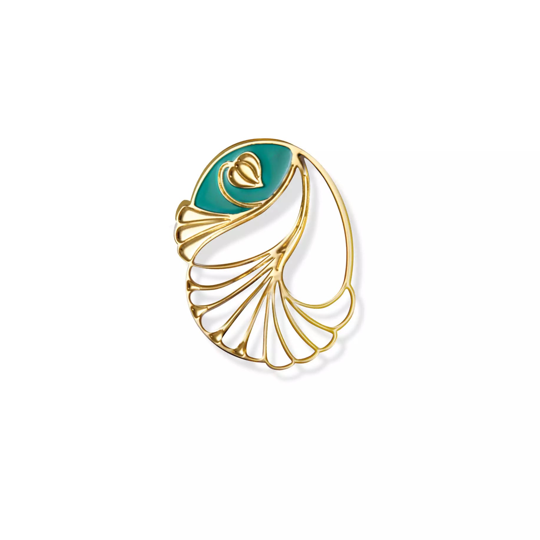 Broche Magnétique Art Nouveau Palmette Emeraude