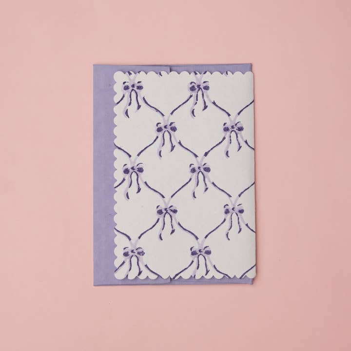 Carte Block Print - Happy Birthday Nœuds Violet Meringue