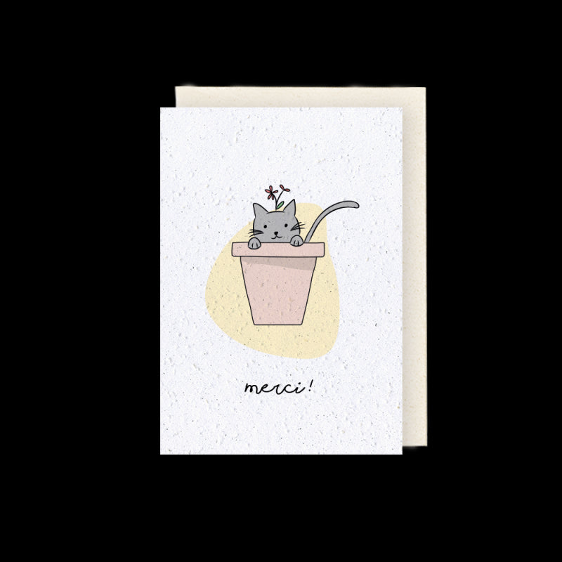 Plantable card - Thank you cat - Coin - Flower paper