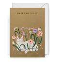 Carte Happy birthday Chat Fleurs
