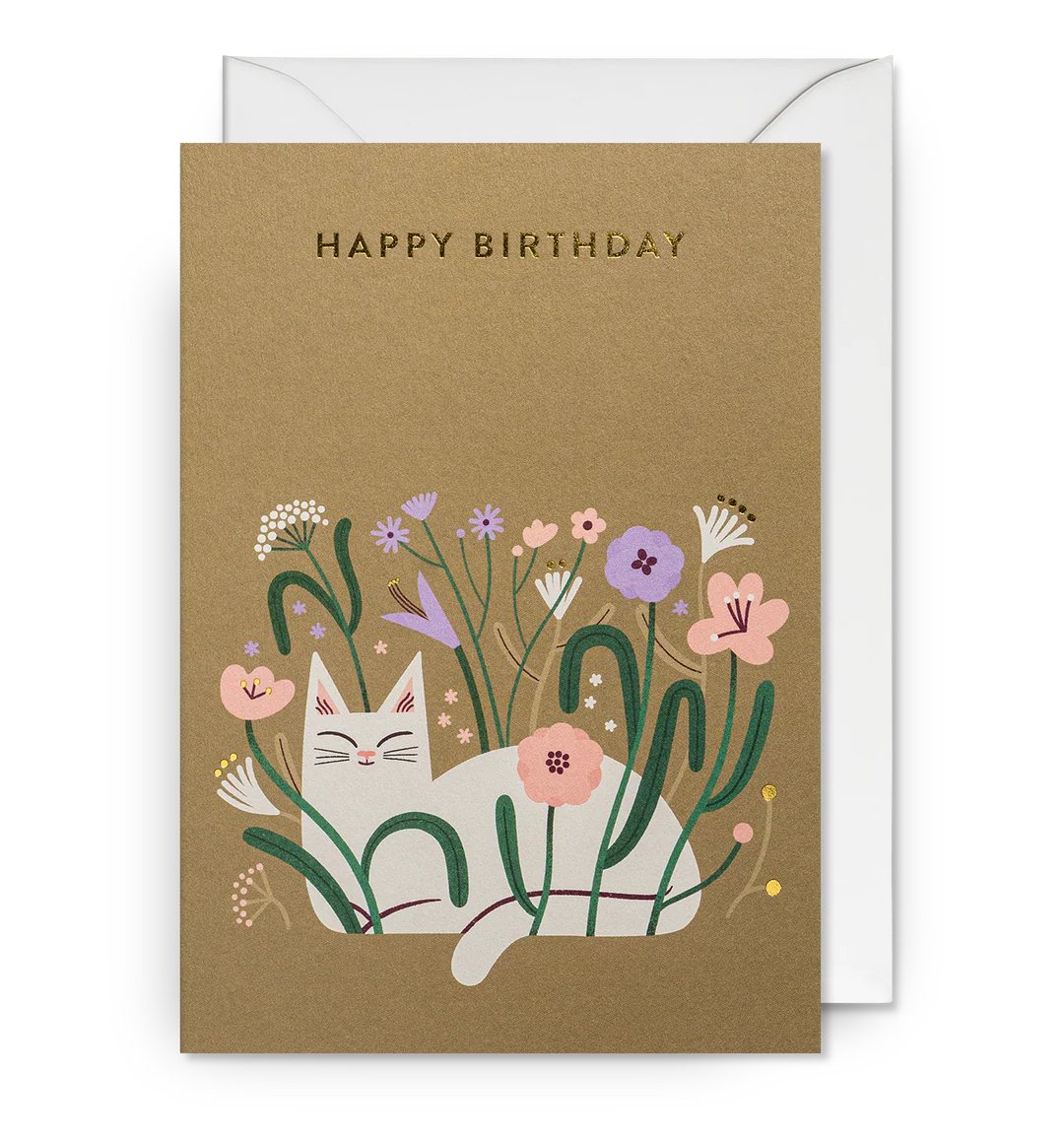 Carte Happy birthday Chat Fleurs