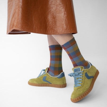 Chaussette Carreaux Bleu-gris