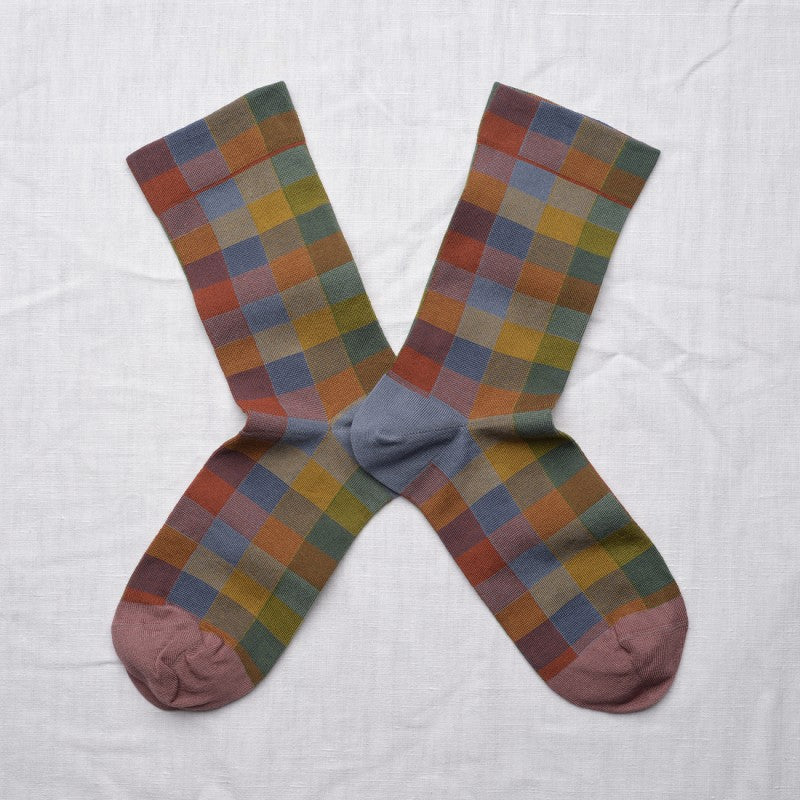 Chaussette Carreaux Bleu-gris