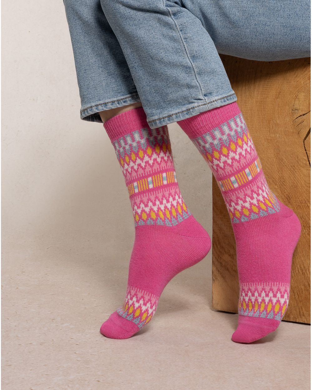Chaussettes Cachemire Motif Norvégien Rosa