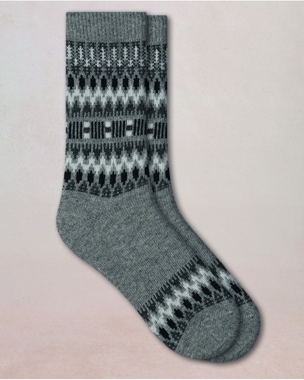 Chaussettes Cachemire Motif Norvégien Gris Flanelle