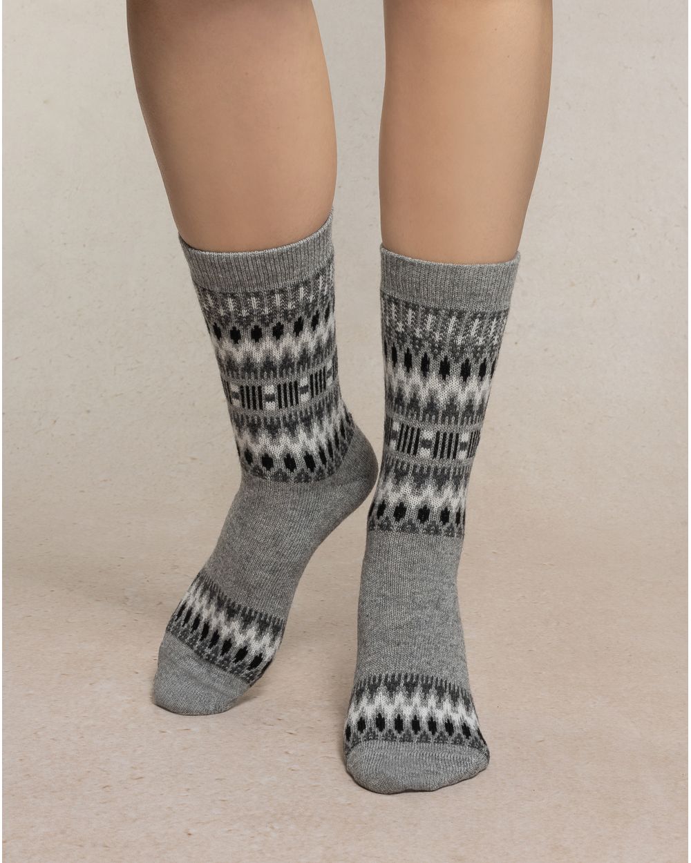 Chaussettes Cachemire Motif Norvégien Gris Flanelle