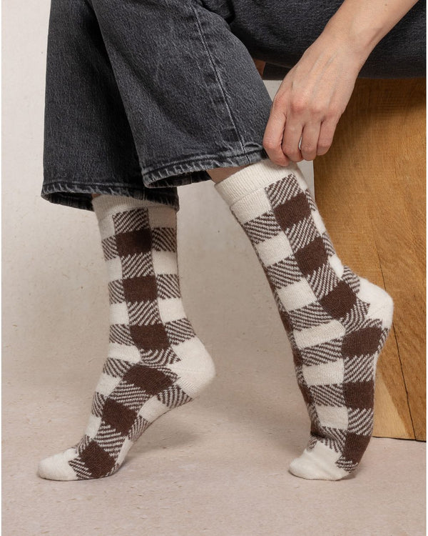 Alpaca Checkered Socks - Ecru - One Size 36/40 - Bleuforêt