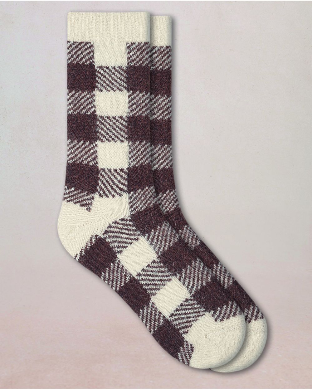 Alpaca Checkered Socks - Ecru - One Size 36/40 - Bleuforêt