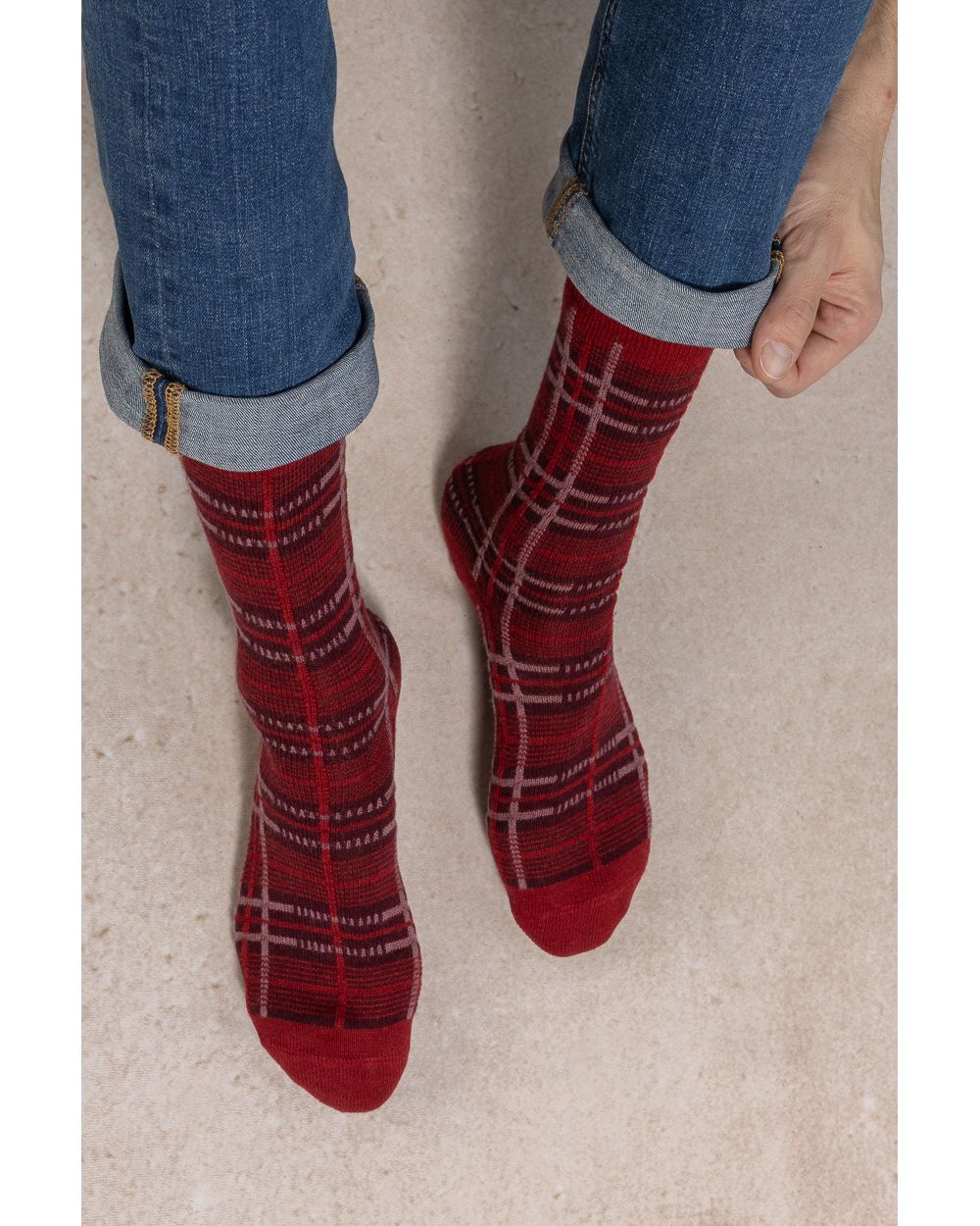 Chaussettes Cachemire Ecossais Rouge