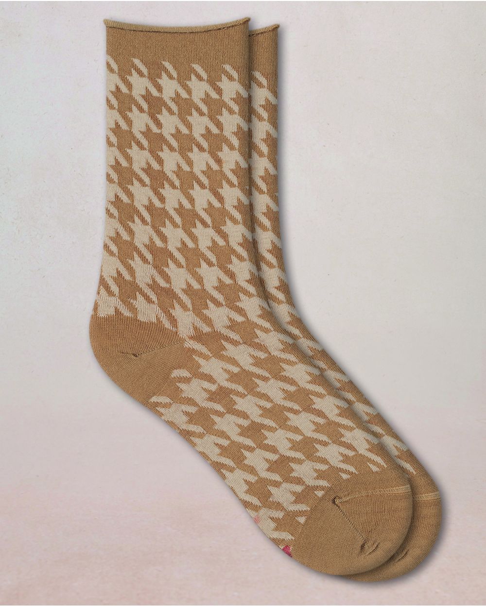 Chaussettes Laine Fine Pied de Poule Fauve