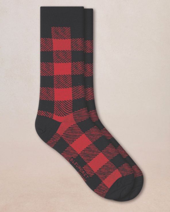 Chaussettes Laine Merinos Damier Noir/Rouge