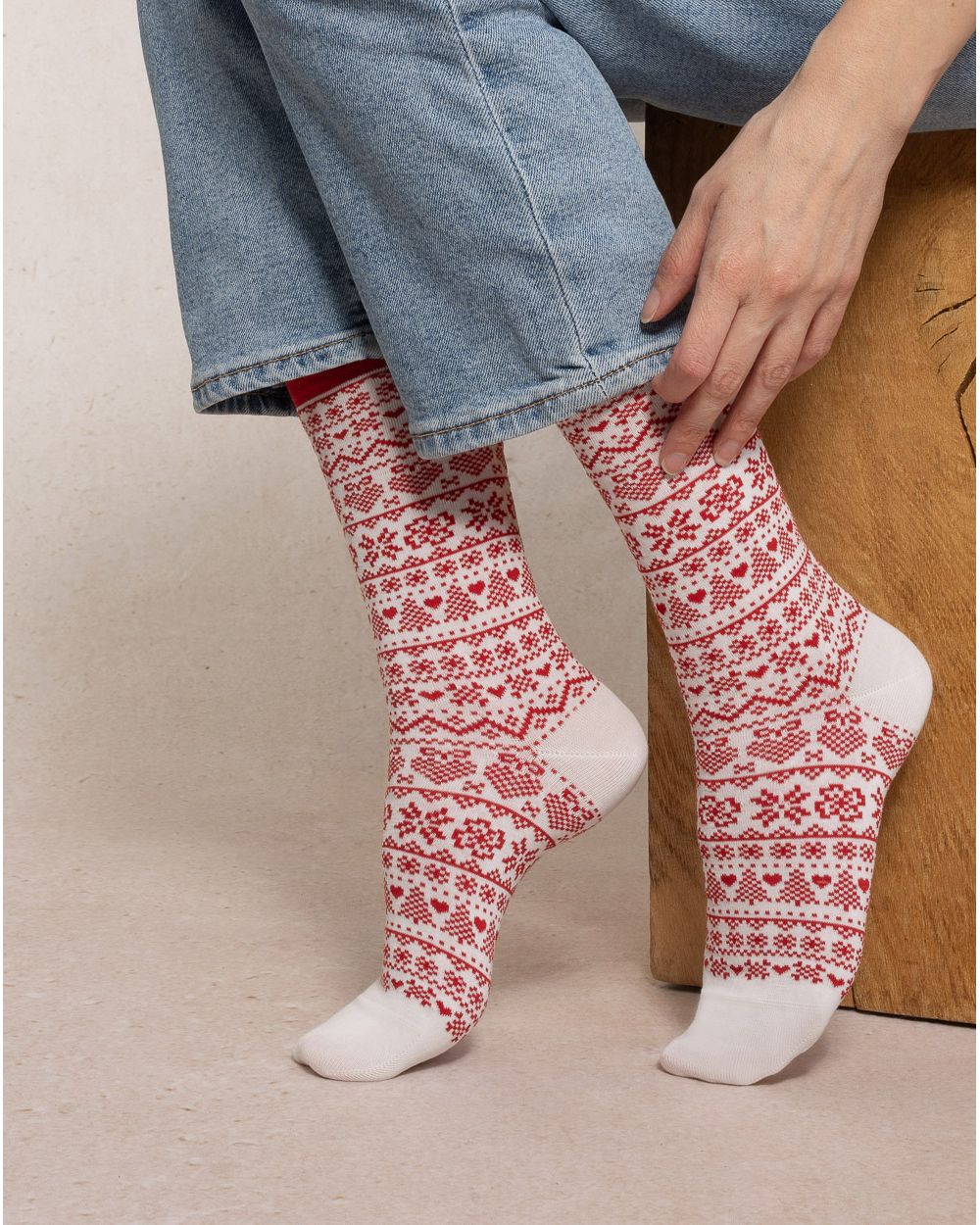 Chaussettes Motif Norvégien Écru