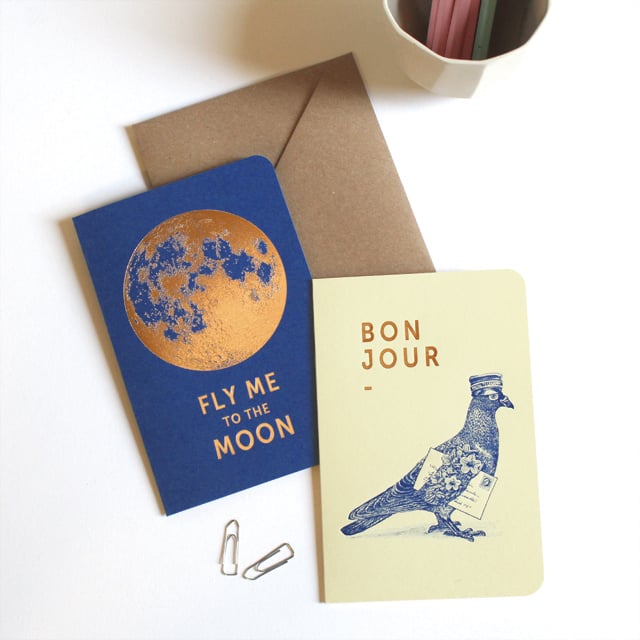 Carte Fly me to the moon bleu saphire