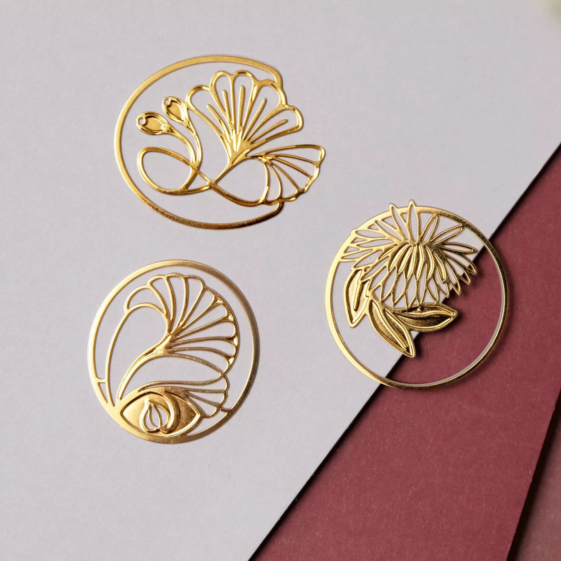 Set De 3 Marque-pages Art Nouveau Palmette Dorés