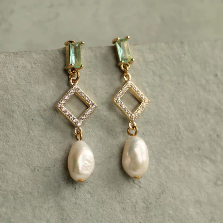 Boucles d'oreilles Art Déco perles vert menthe