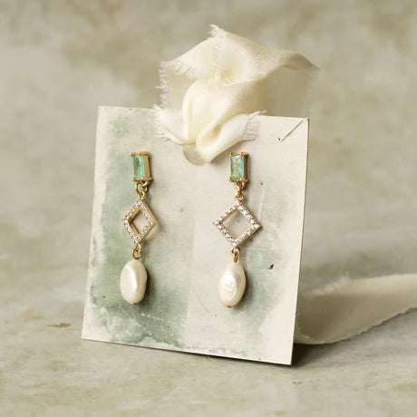 Boucles d'oreilles Art Déco perles vert menthe