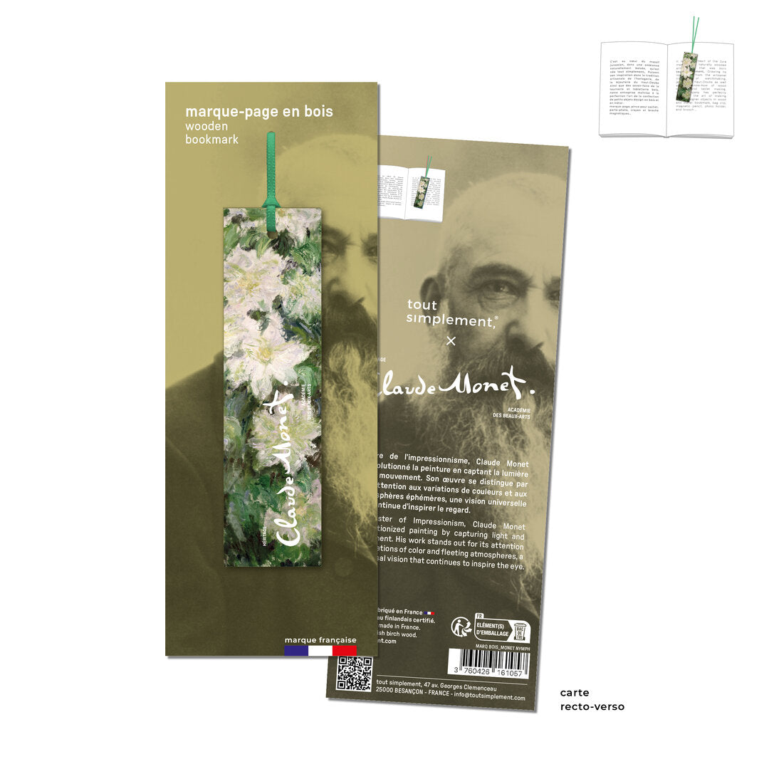 Marque-page en bois Clématites Claude Monet de Tout Simplement et sa carte