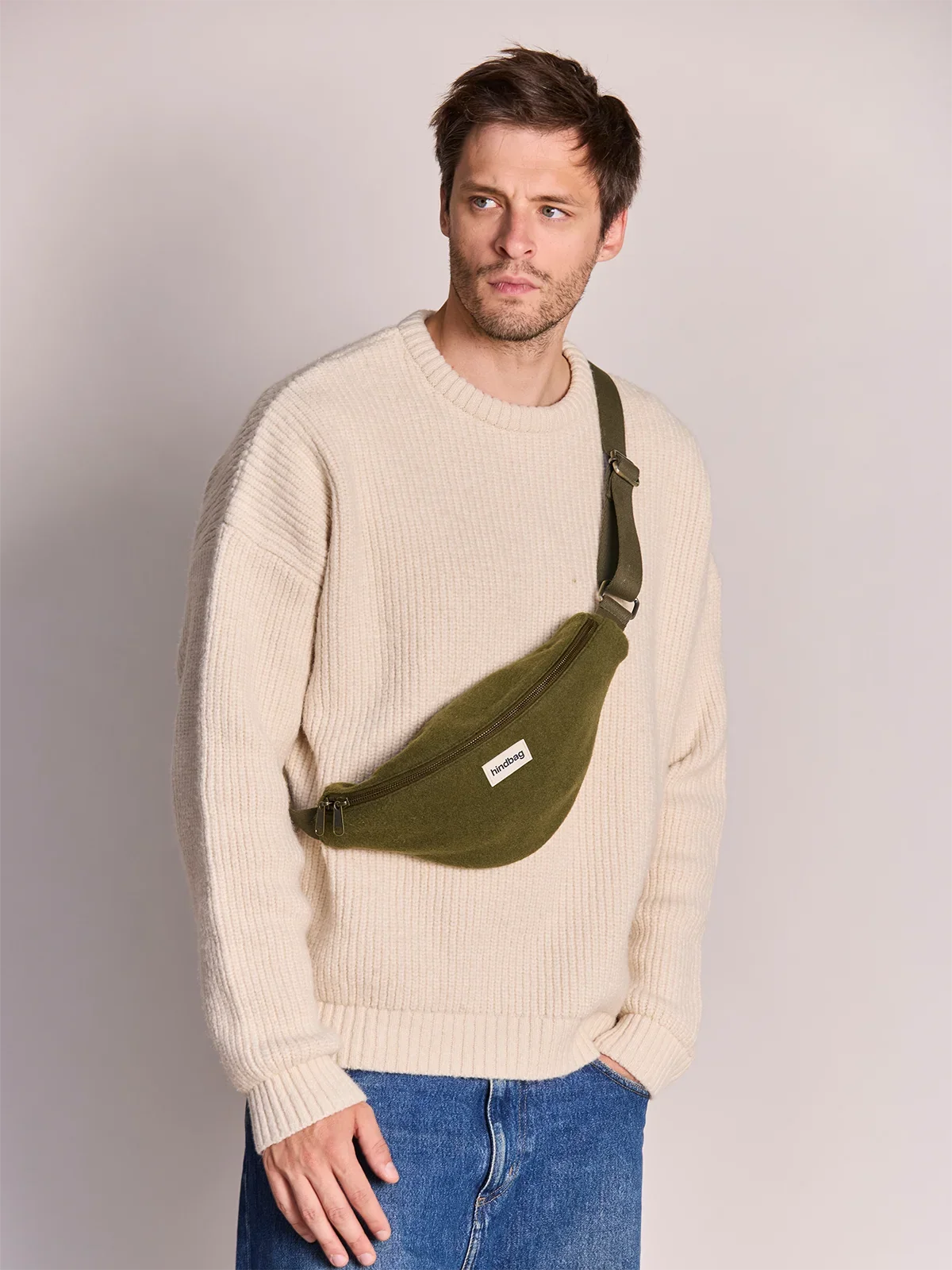 Sac banane Olivia - Effet lainé khaki Hindbag – vue 3