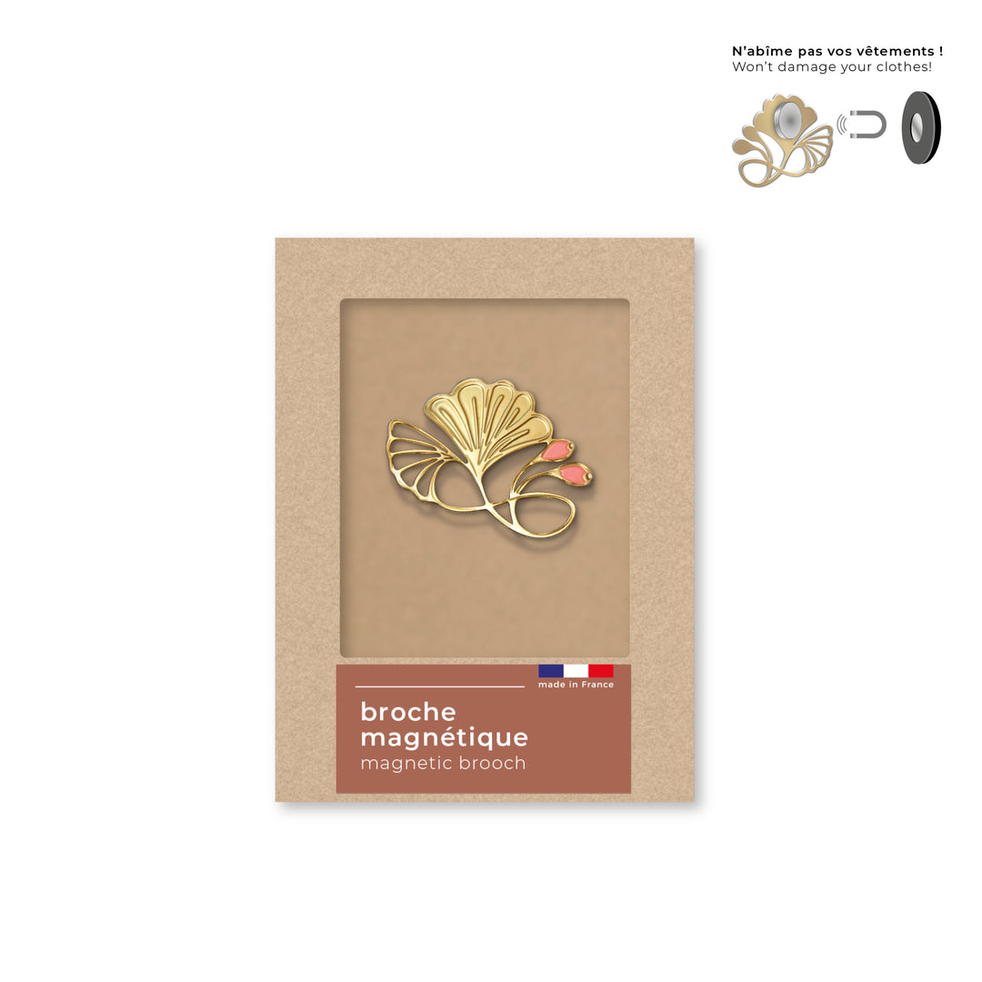 Broche Magnétique Art Nouveau Feuille Corail