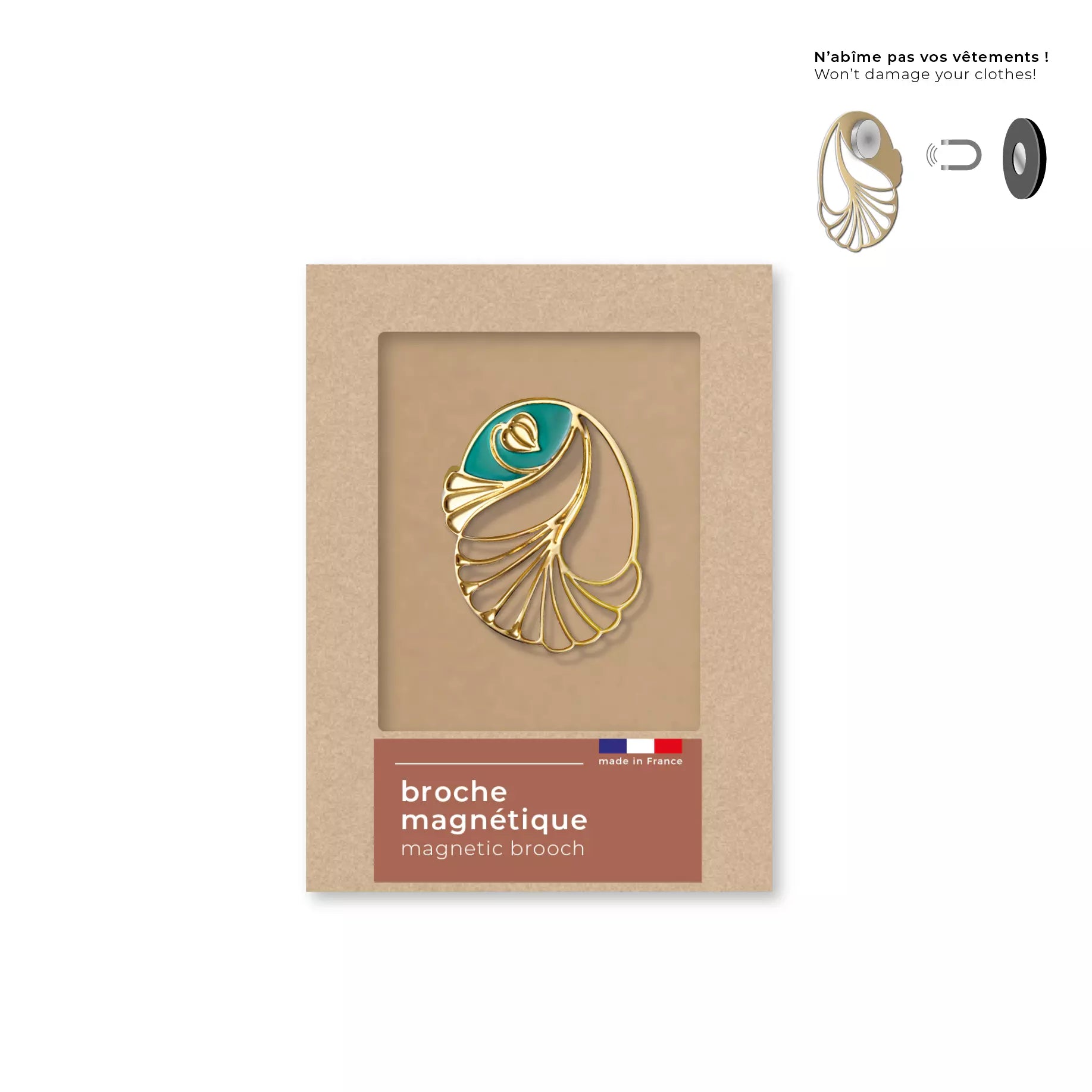 Broche Magnétique Art Nouveau Palmette Emeraude