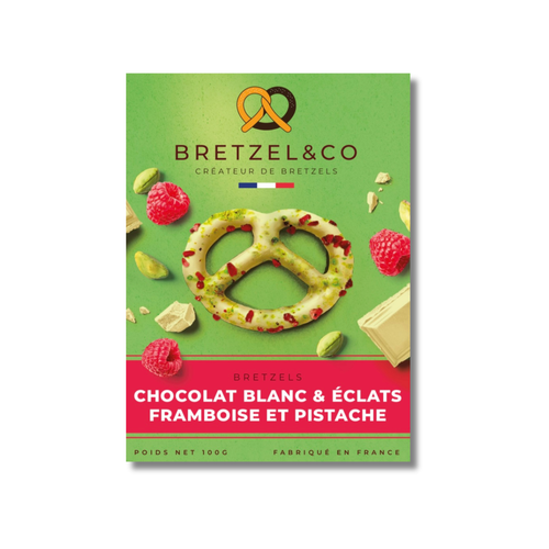 Bretzels - Chocolat blanc & éclats framboises et pistaches