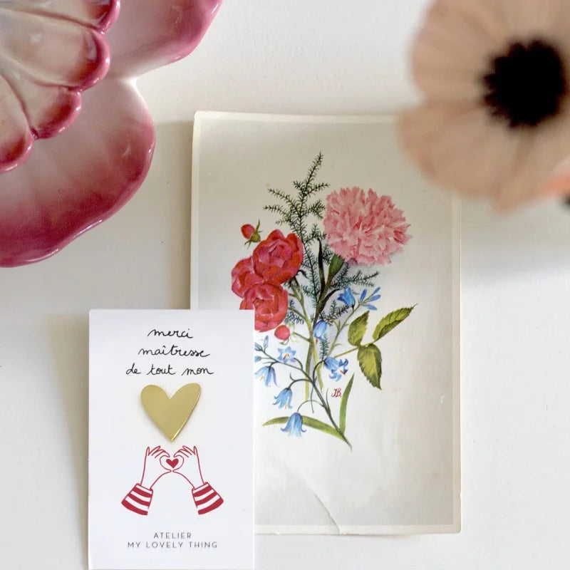 Pin's Coeur Merci Maitresse en laiton