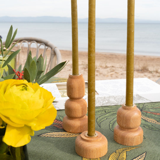 Set de 3 bougeoirs en laiton et bois Naturel