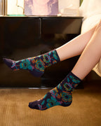 Chaussettes veloutées Fleurs - Encre