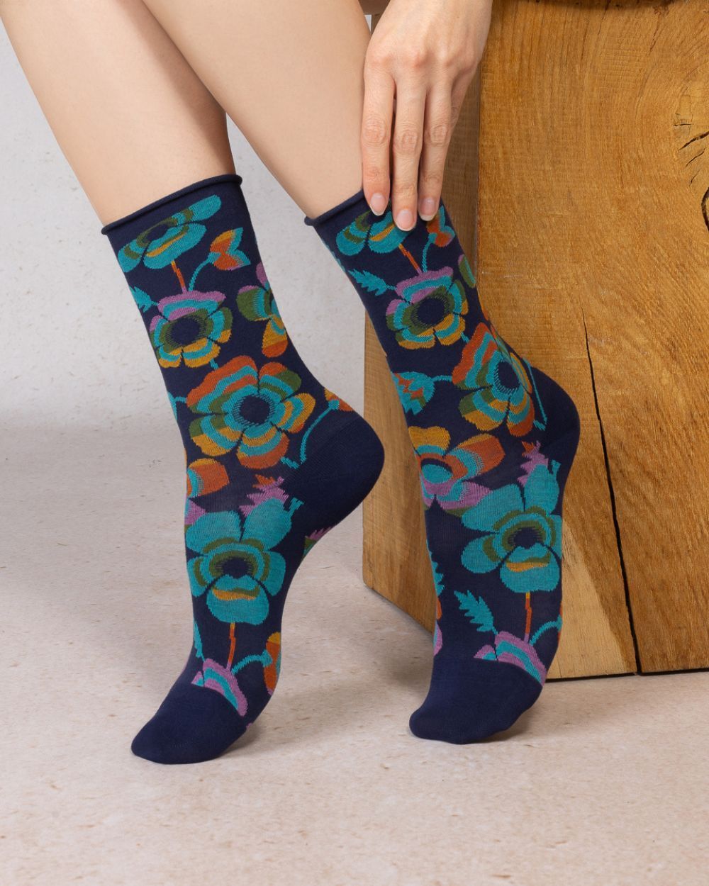 Chaussettes veloutées Fleurs - Encre