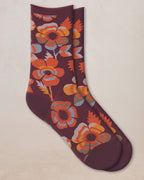 Chaussettes veloutées Fleurs - Prune