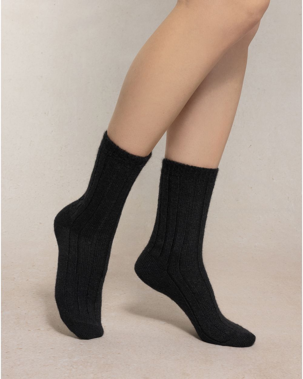 Chaussettes laine alpaga à côtes - Camel