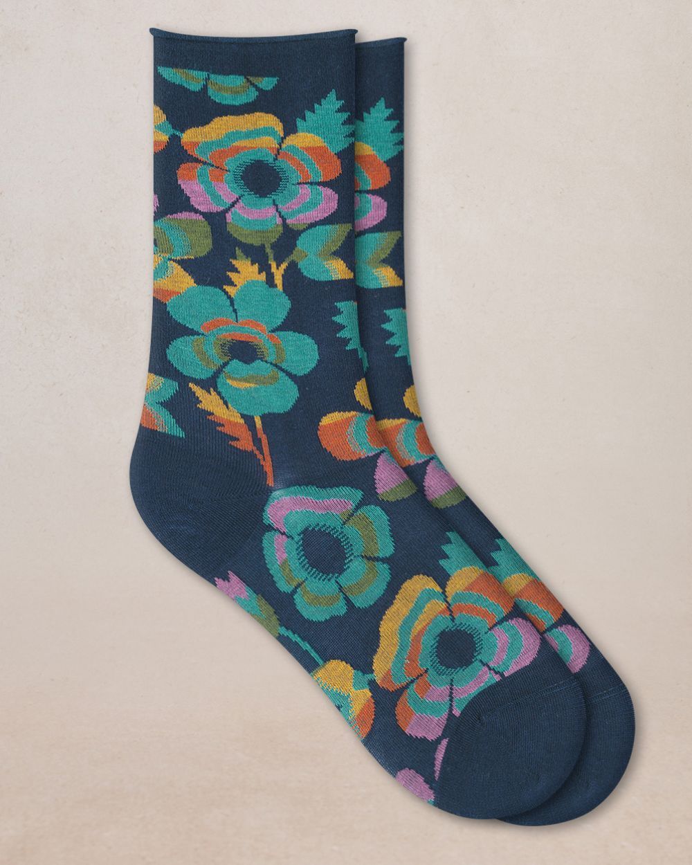 Chaussettes veloutées Fleurs - Encre